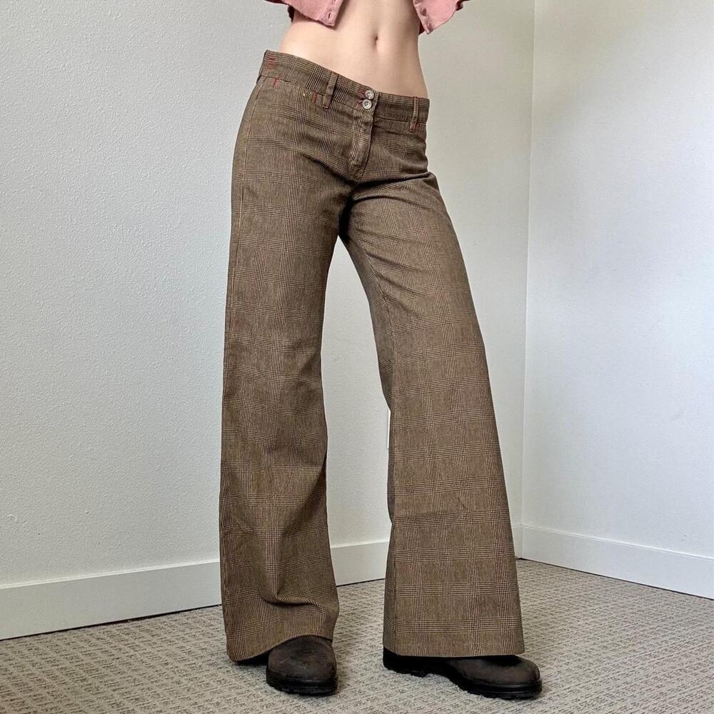 Biscote euro vintage brown low rise plaid wide leg pants